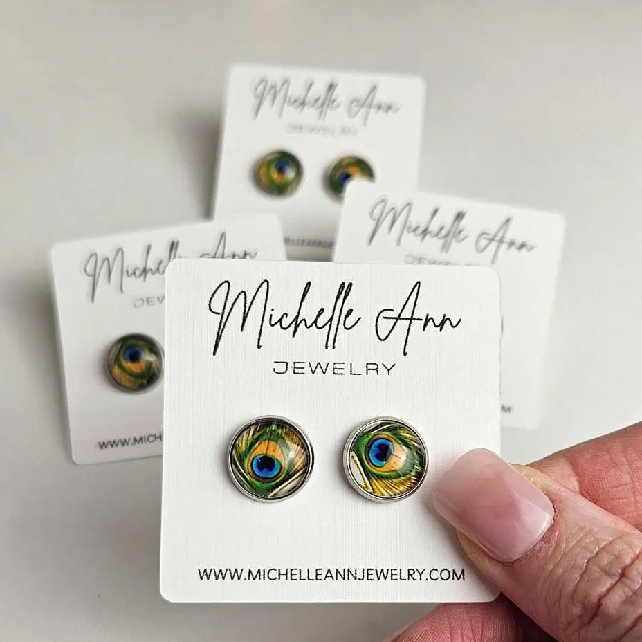 Peacock Feather Stud Earrings