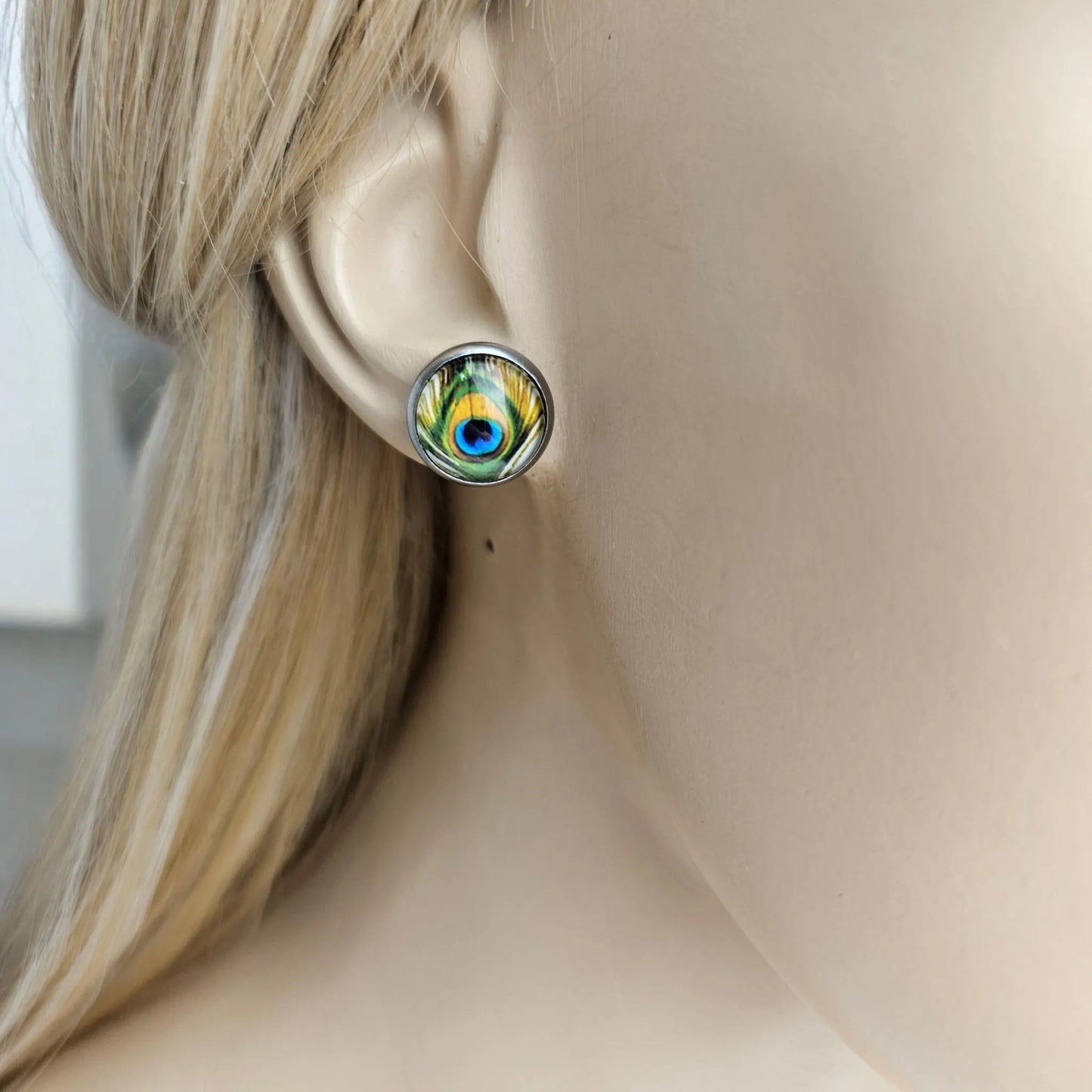 Peacock Feather Stud Earrings