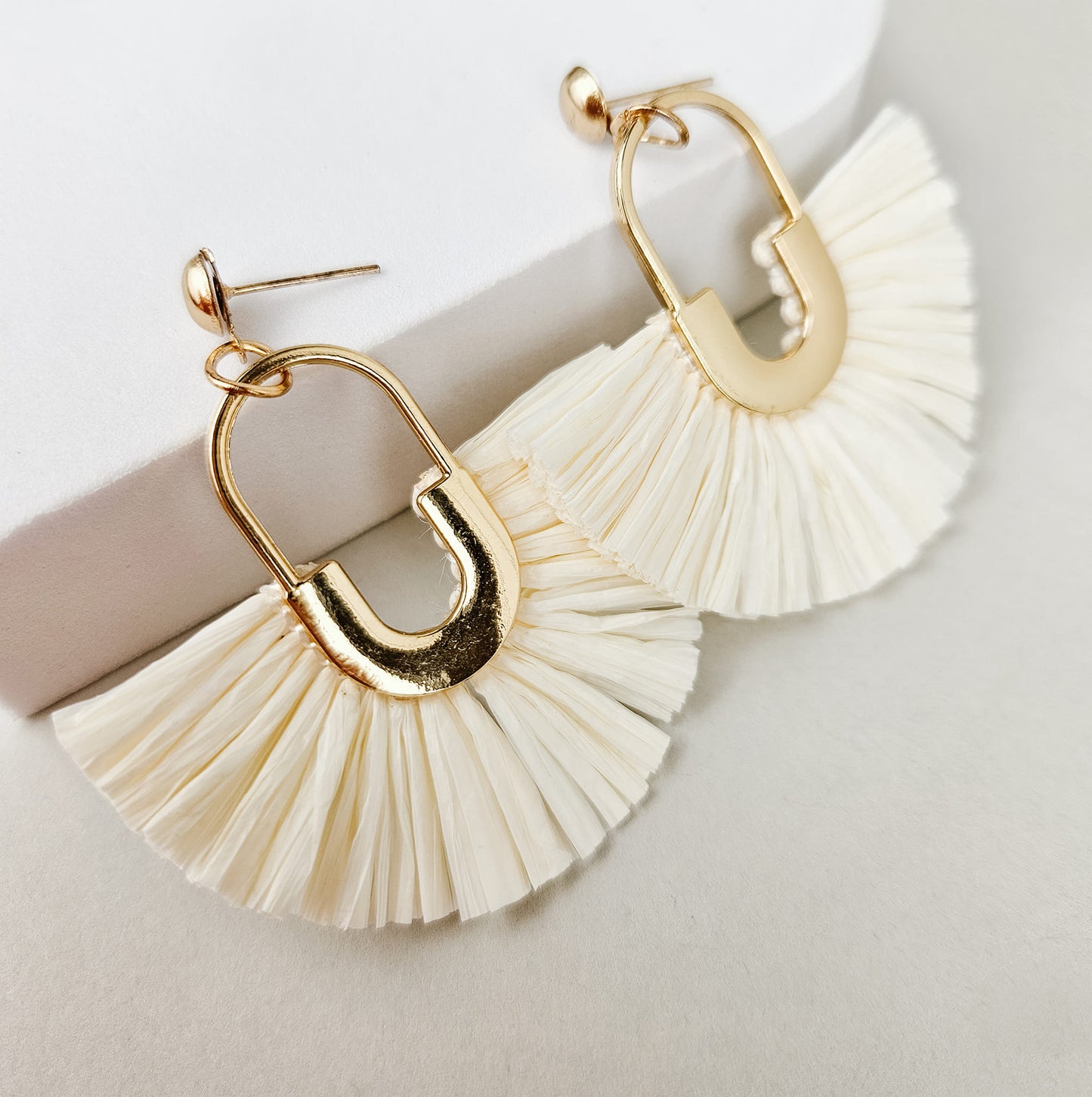 Ivory  & Gold Rattan Earrings