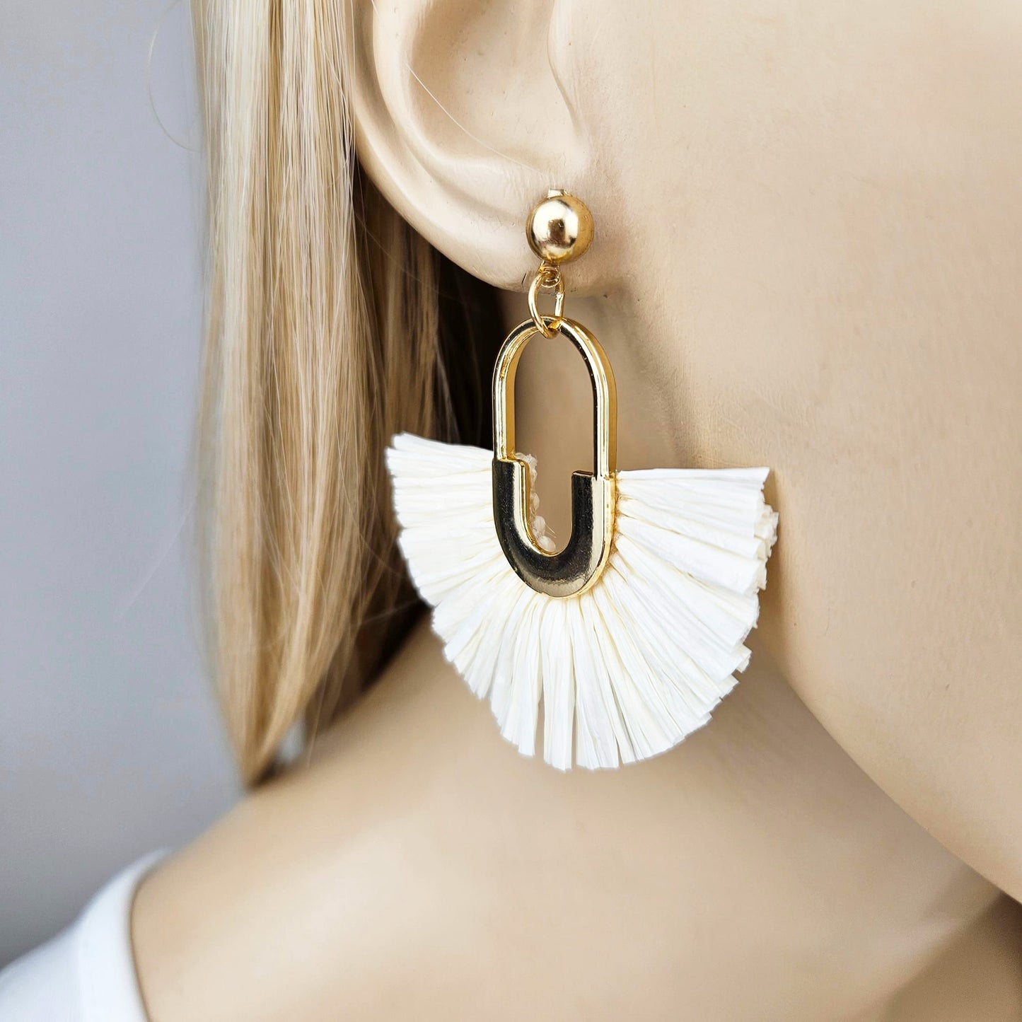 Ivory  & Gold Rattan Earrings