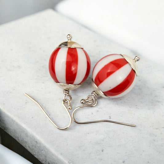 Candy Cane Red Striped Earrings