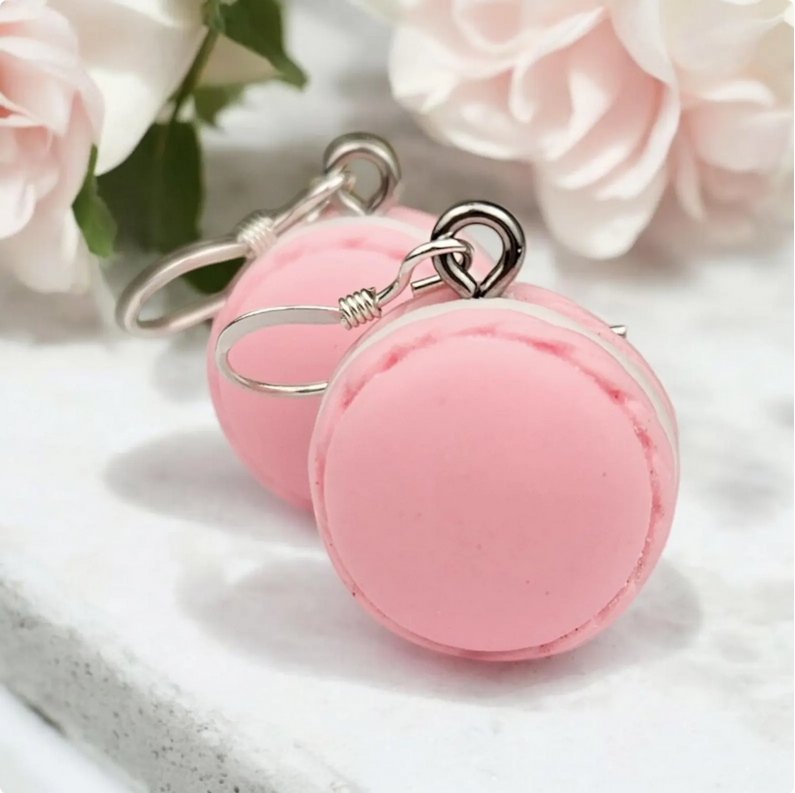 Pink Strawberry Macaron Earrings