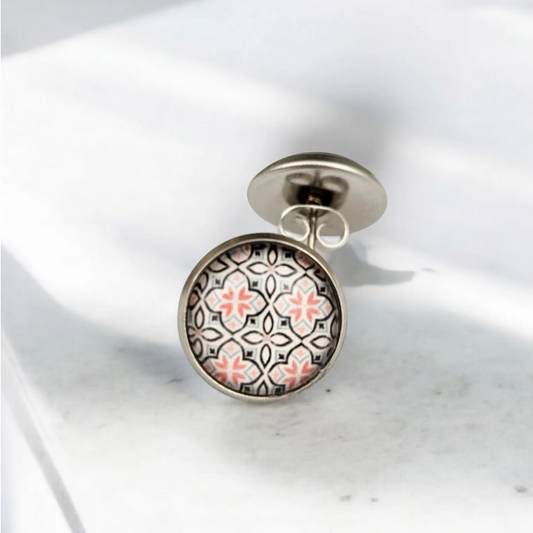 Graphic Print Silver Stud Earrings