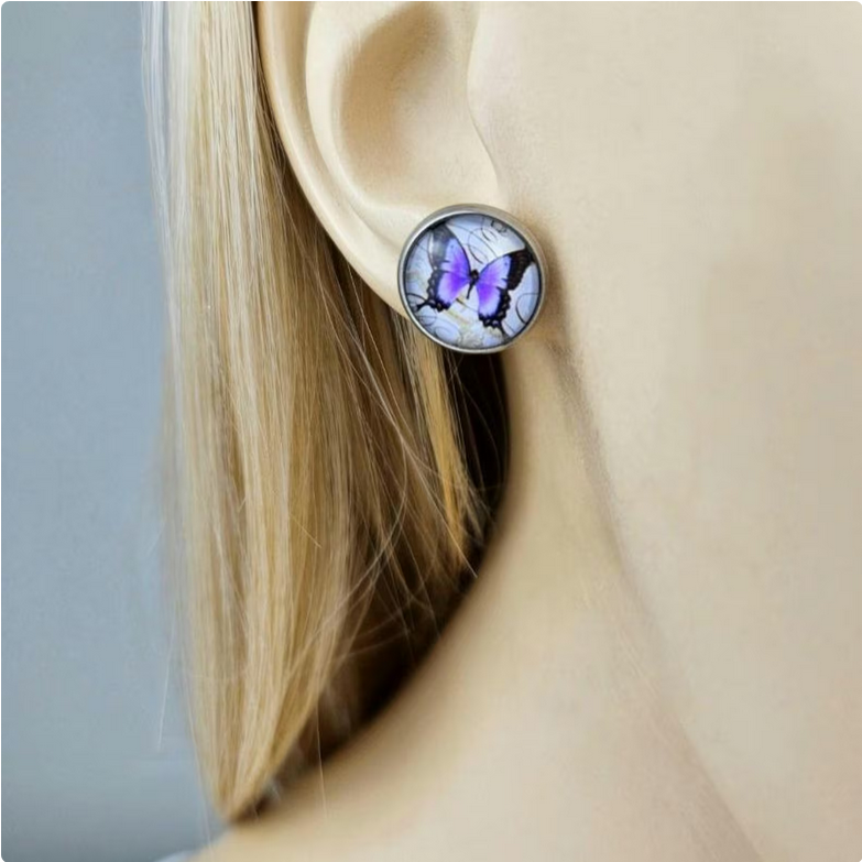 Purple Butterfly Stud Earrings