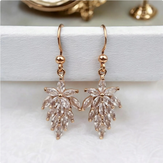 Rose Gold Crystal Leaf Earrings