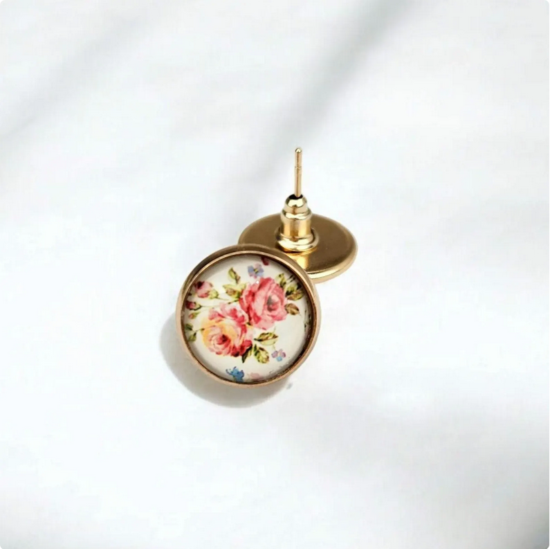 Floral Gold Stud Earrings