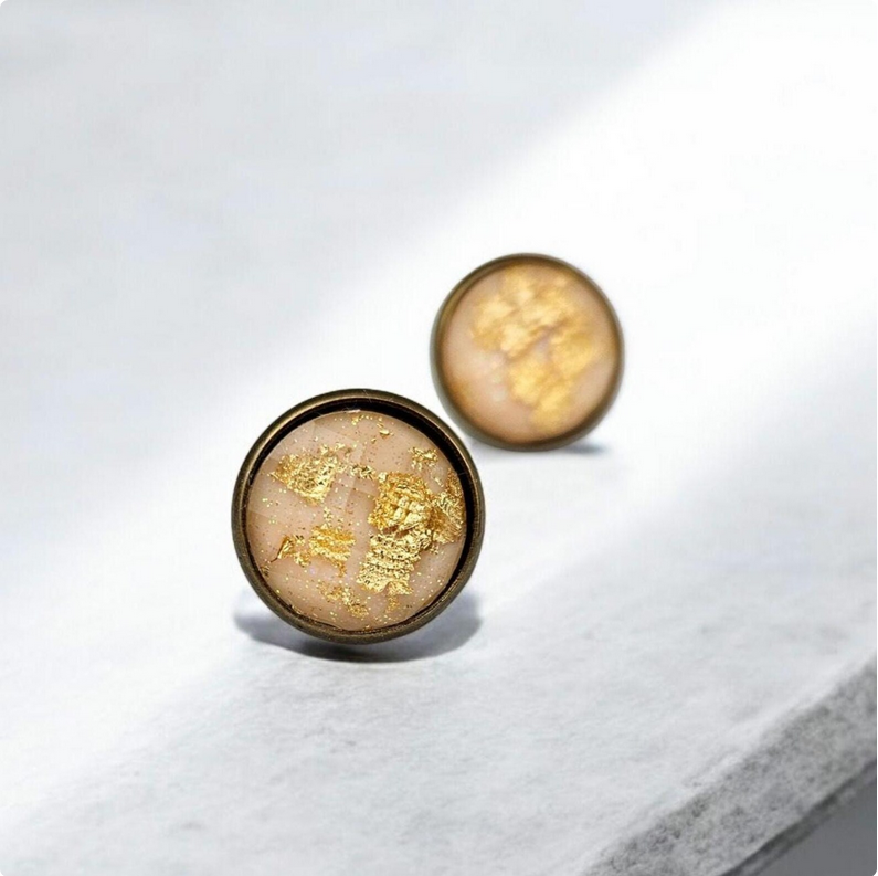 Pink Gold Flake Stud Earrings