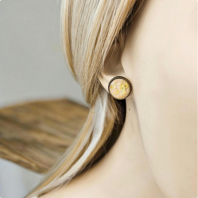 Pink Gold Flake Stud Earrings