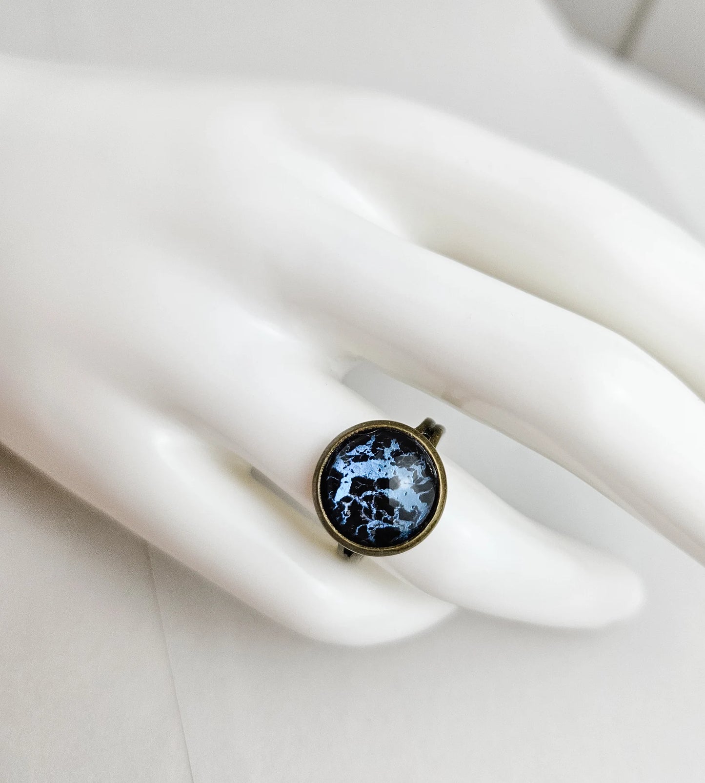 Blue Adjustable Bronze Band Ring