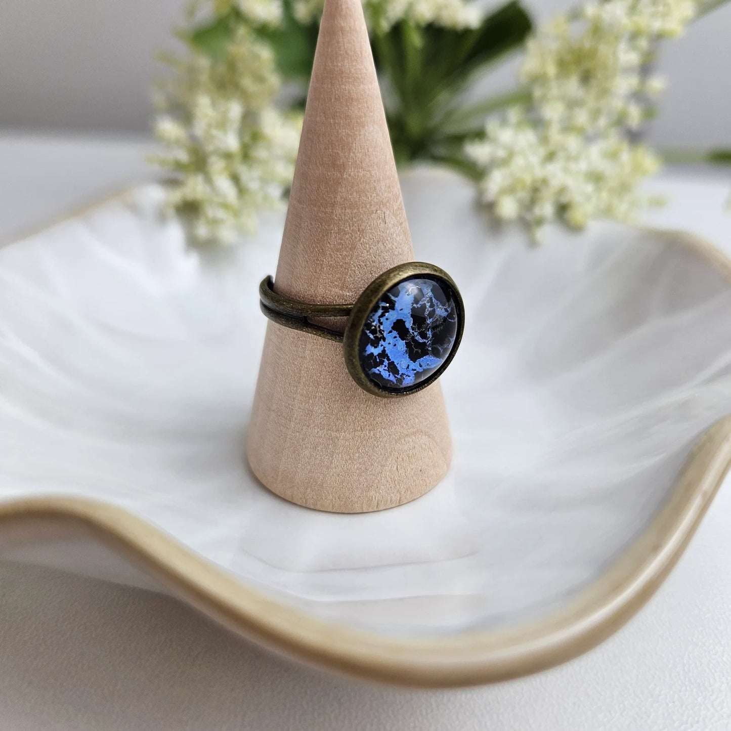 Blue Adjustable Bronze Band Ring