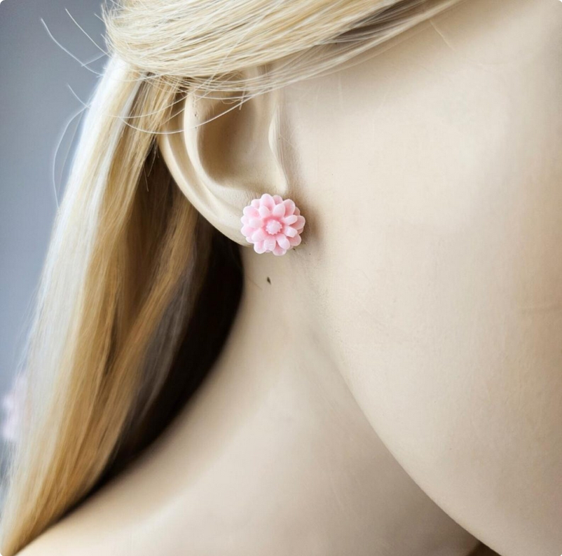 Tiny Pink Rose Stud Earrings