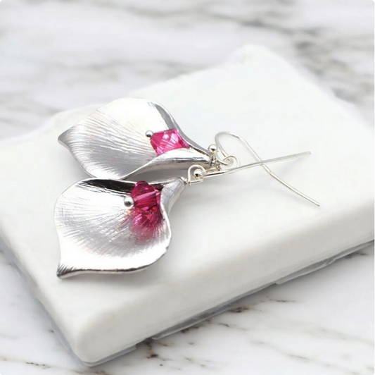 Pink Calla Lily Crystal Earrings