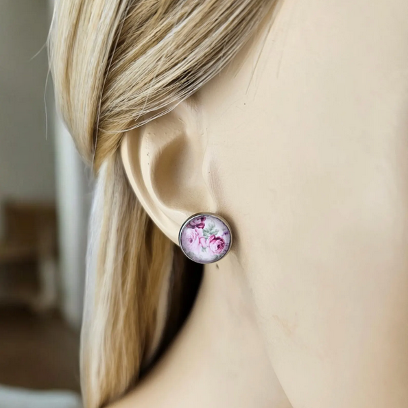 Purple Floral Stud Earrings