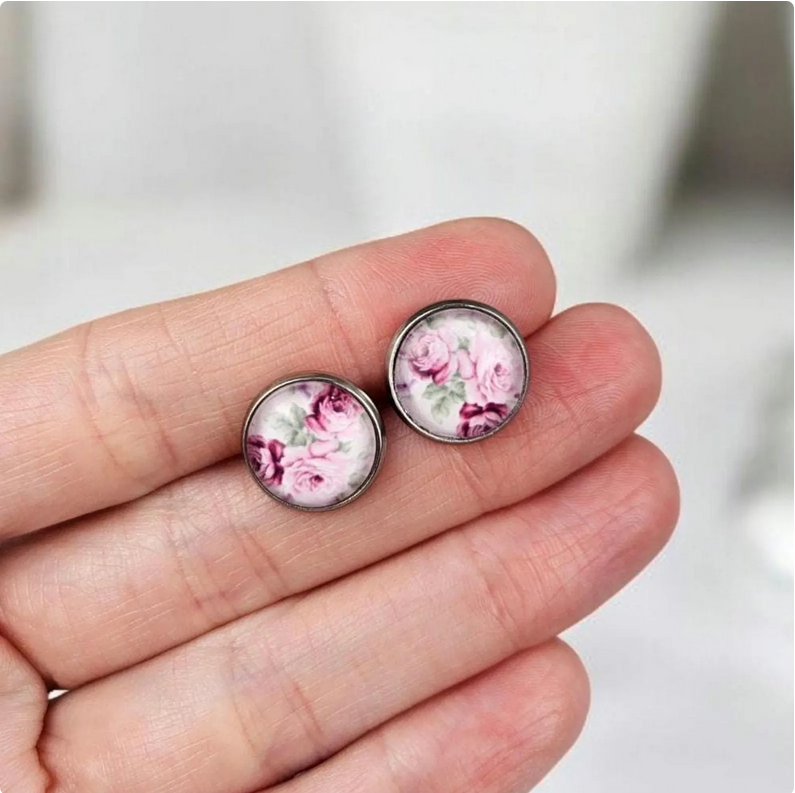 Purple Floral Stud Earrings