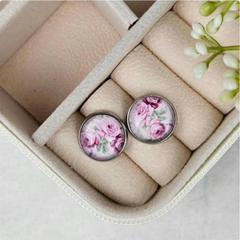 Purple Floral Stud Earrings