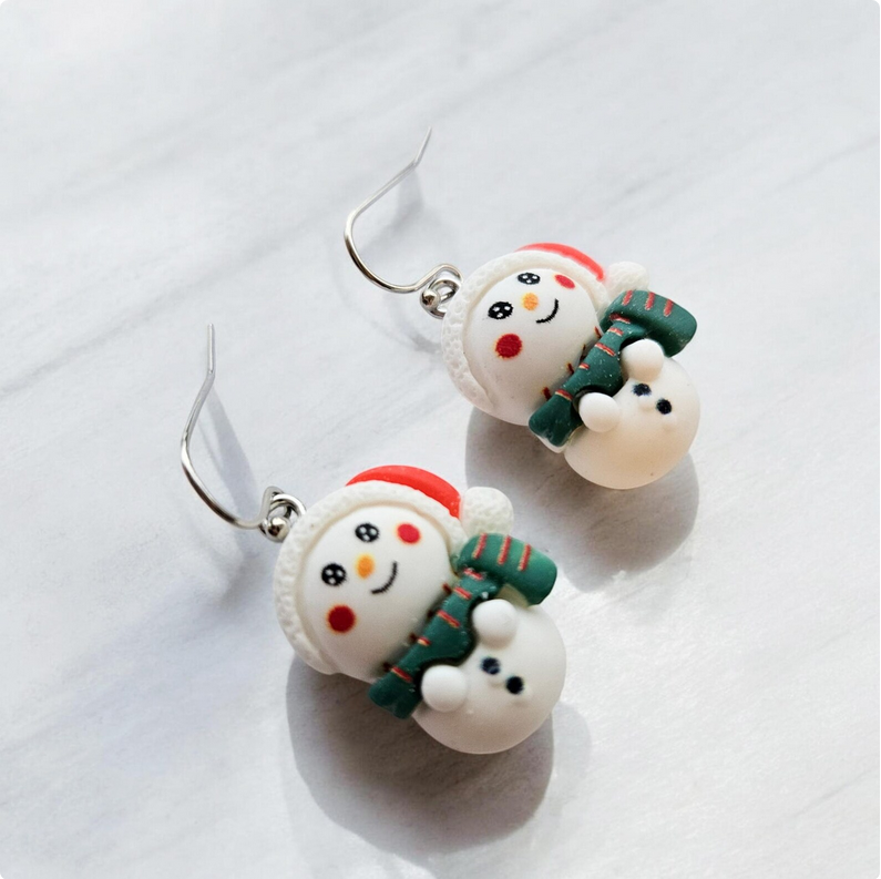 Festive Snowmen Polymer Clay Earrings
