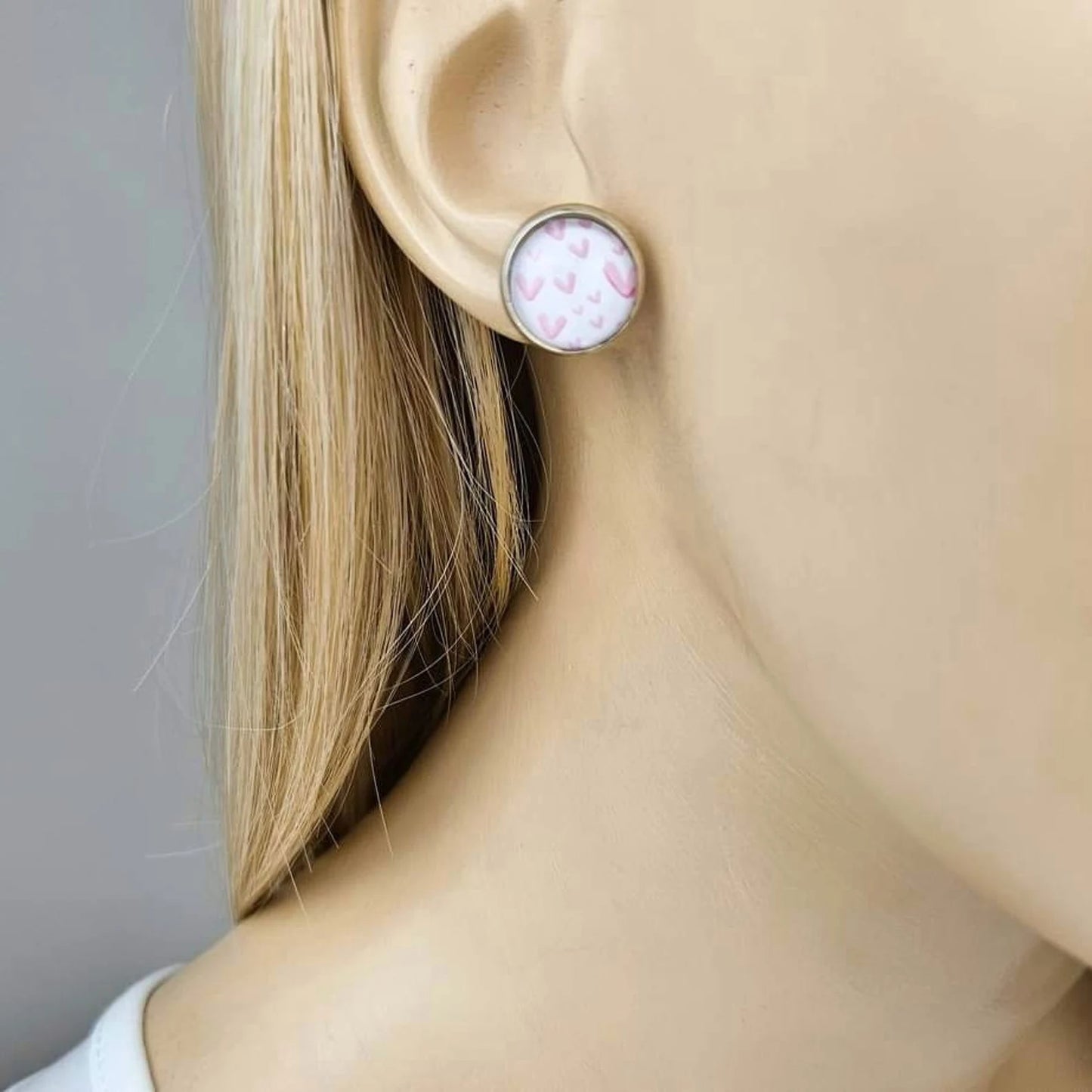 Pink Heart Stud Earrings