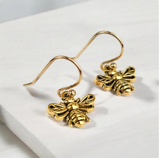 Gold Bumble Bee Miniature Earrings