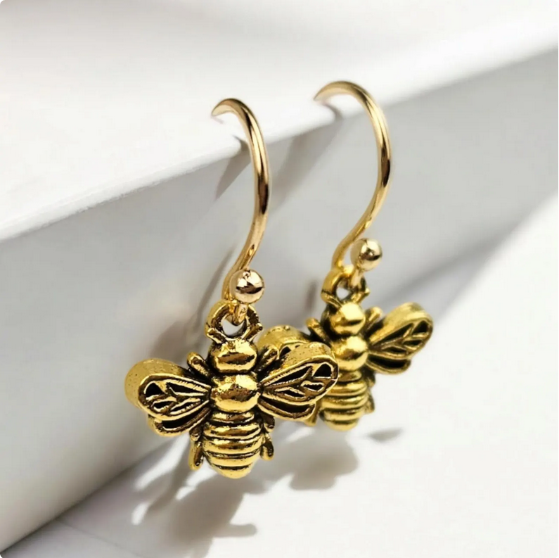 Gold Bumble Bee Miniature Earrings