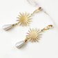 Gold Sunburst Pearl Drop Earrings