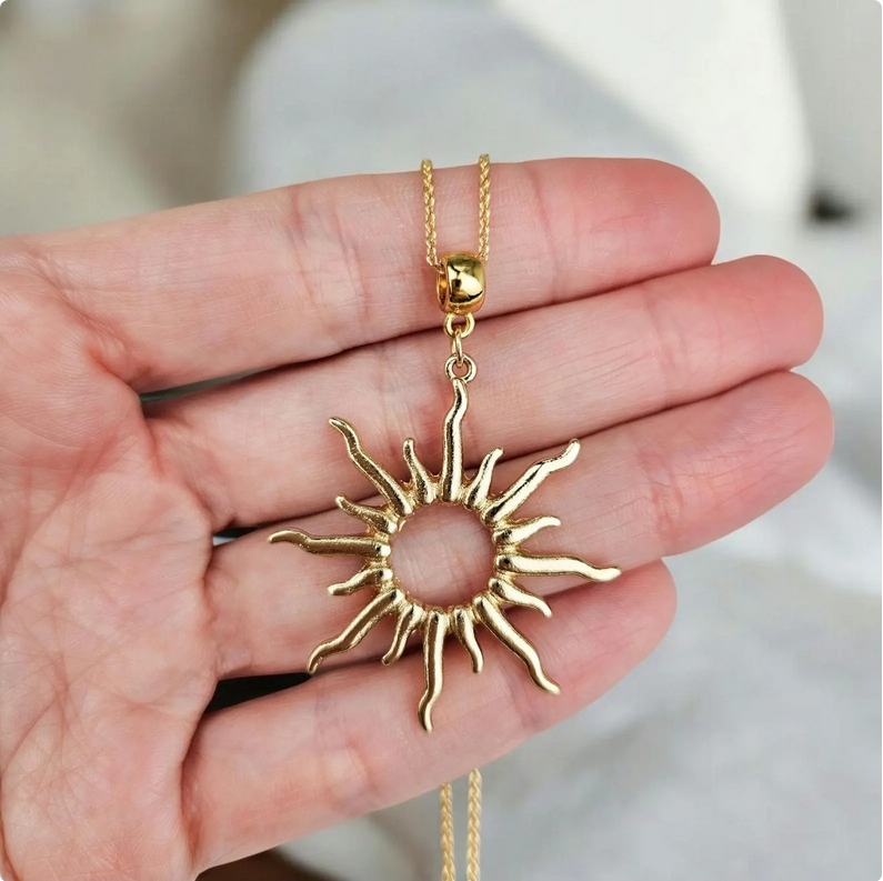 Gold Sunburst Charm Necklace