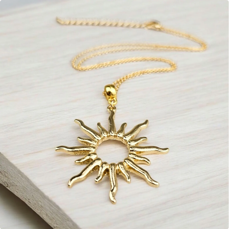 Gold Sunburst Charm Necklace