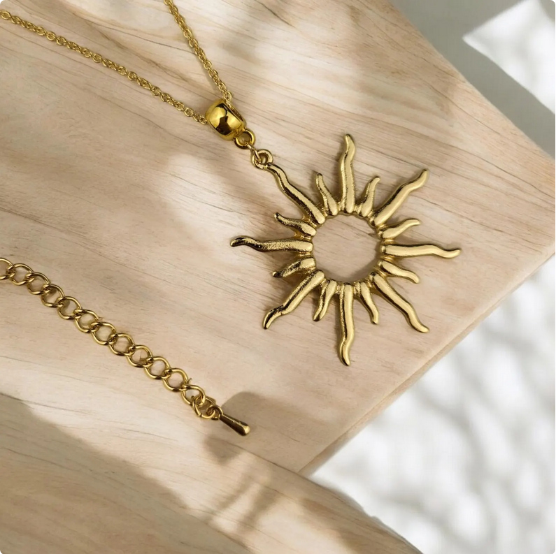 Gold Sunburst Charm Necklace