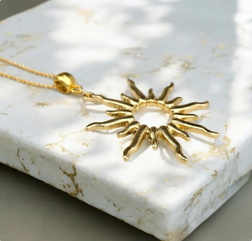 Gold Sunburst Charm Necklace