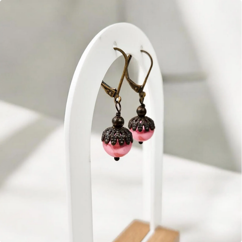 Pink Vintage Inspired Pearl Earrings
