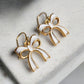 Dainty White and Gold Bow Earrings
