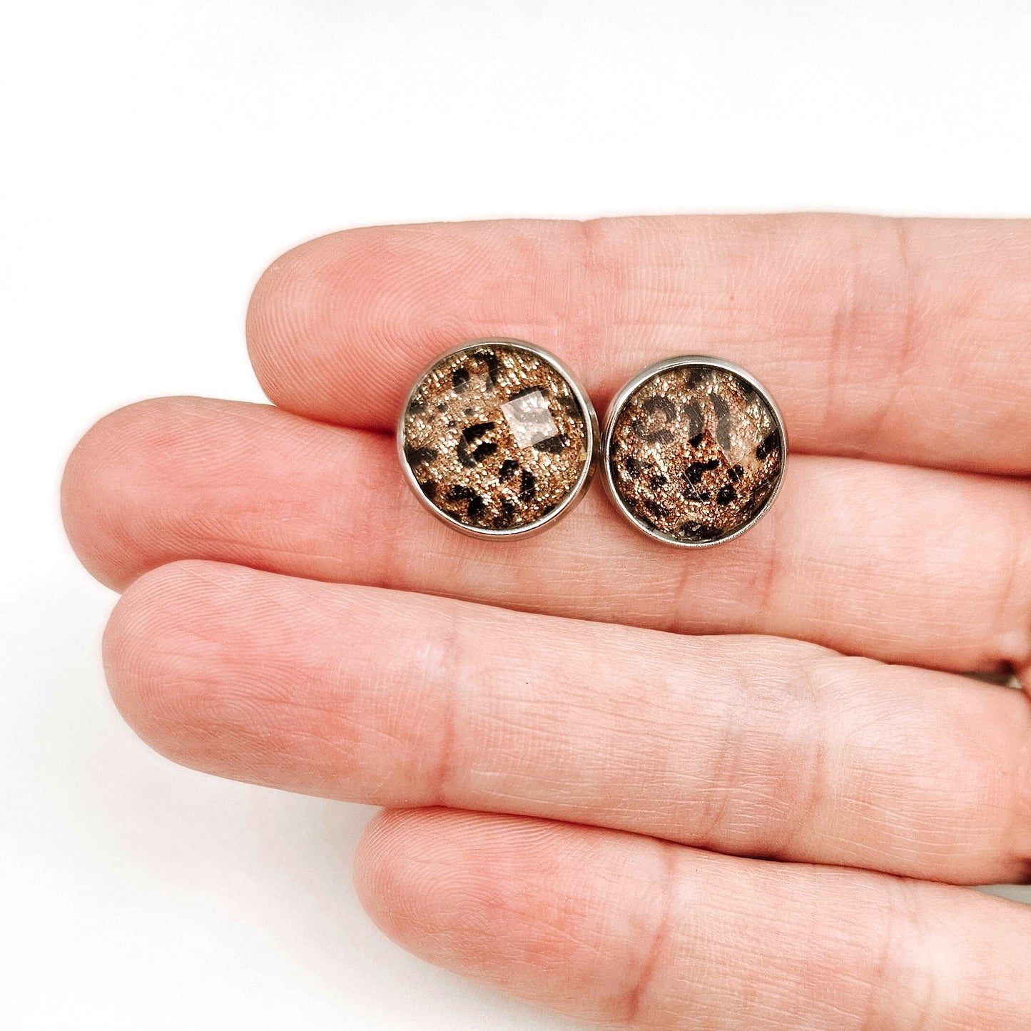 Leopard Print Silver Stud Earrings
