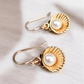 Gold Clam Seashell Pearl Dangle Earrings
