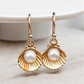 Gold Clam Seashell Pearl Dangle Earrings