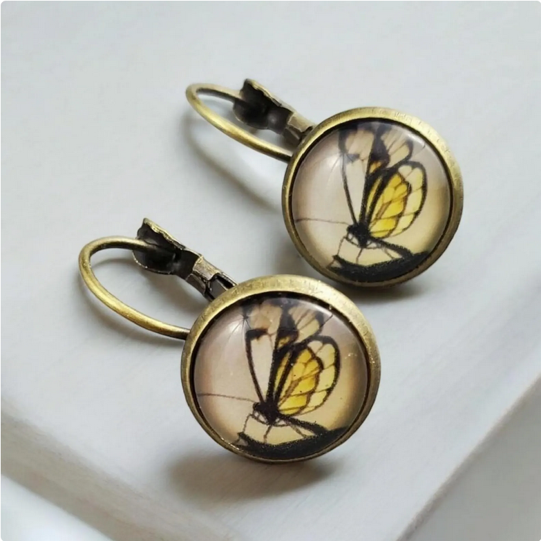 Butterfly Dangle Drop Bronze Earrings