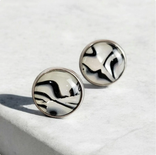Zebra Print Silver Stud Earrings