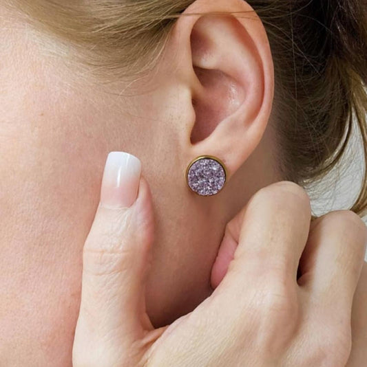 Purple Druzy Stud Earrings