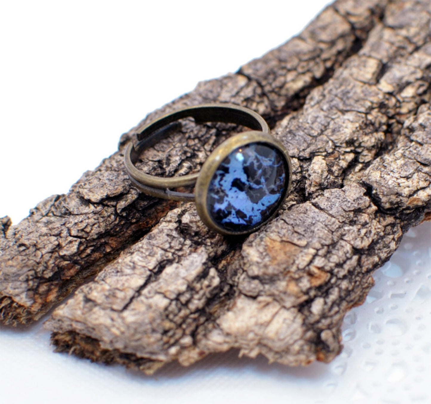 Blue Adjustable Bronze Band Ring