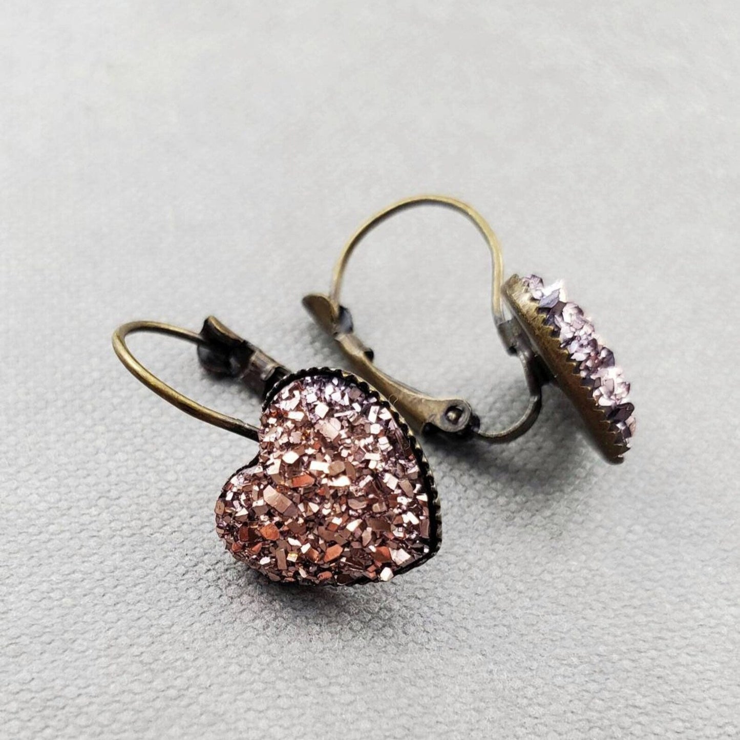 Druzy Heart Dangle Earrings