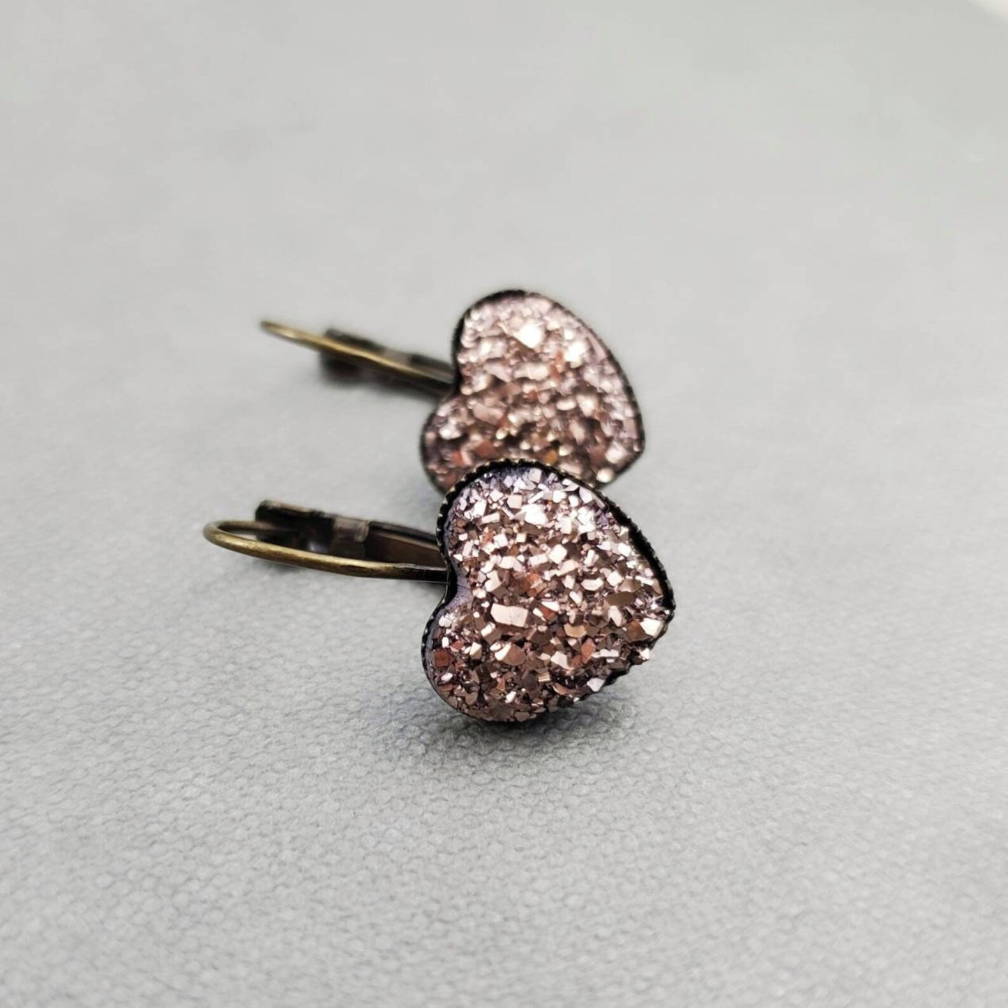 Druzy Heart Dangle Earrings