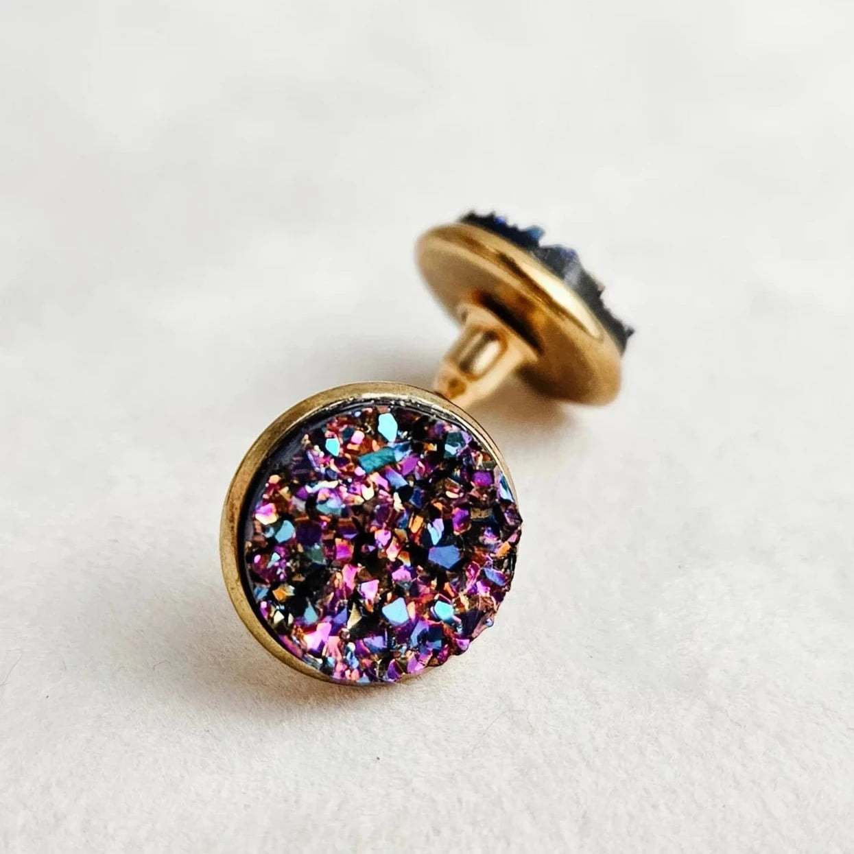Rainbow Glitter Druzy Stud Earrings