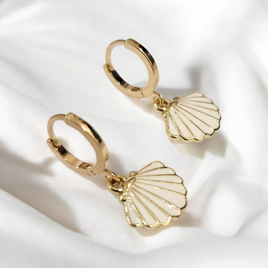 Gold Seashell Huggie Hoop Earrings
