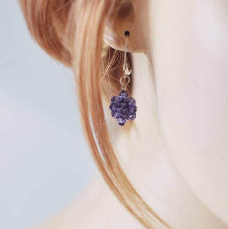 Purple Crystal Dangle Drop Earrings