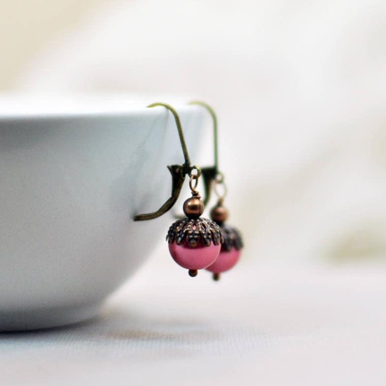 Pink Vintage Inspired Pearl Earrings
