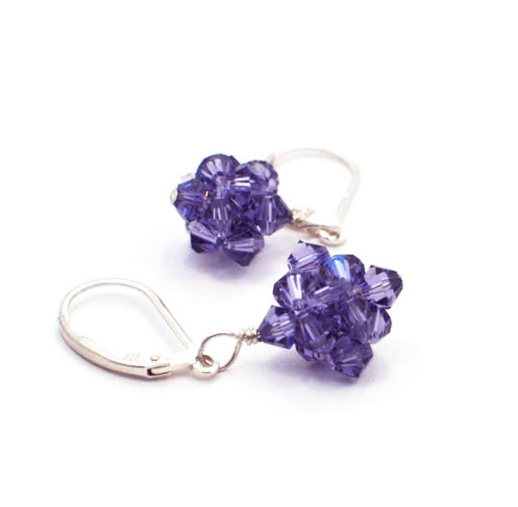 Purple Crystal Dangle Drop Earrings