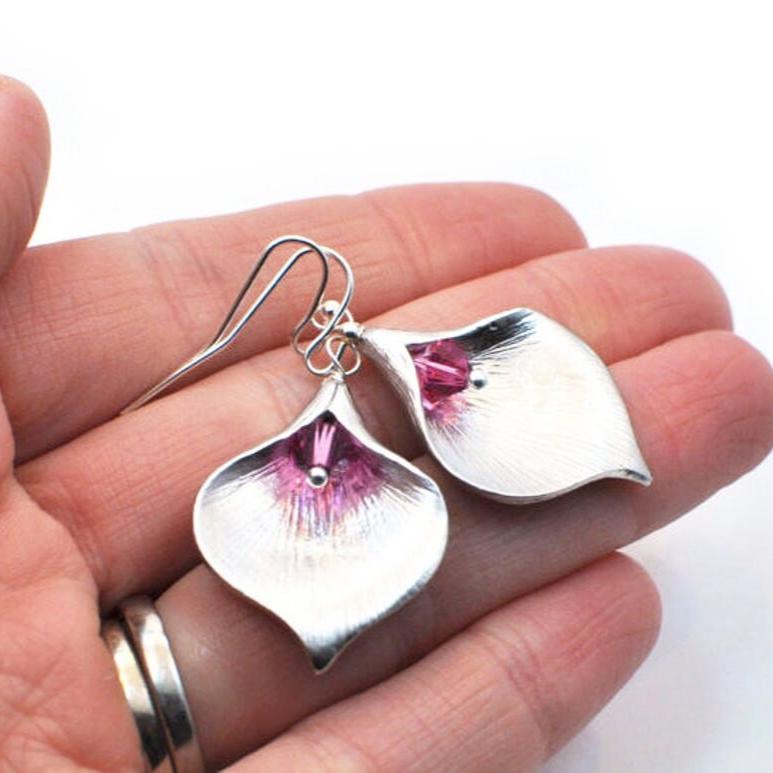 Pink Calla Lily Crystal Earrings