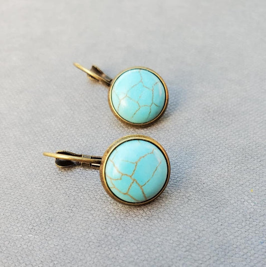 Turquoise Gemstone Leverback Earrings
