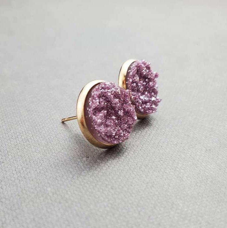 Purple Resin Druzy Stud Earrings