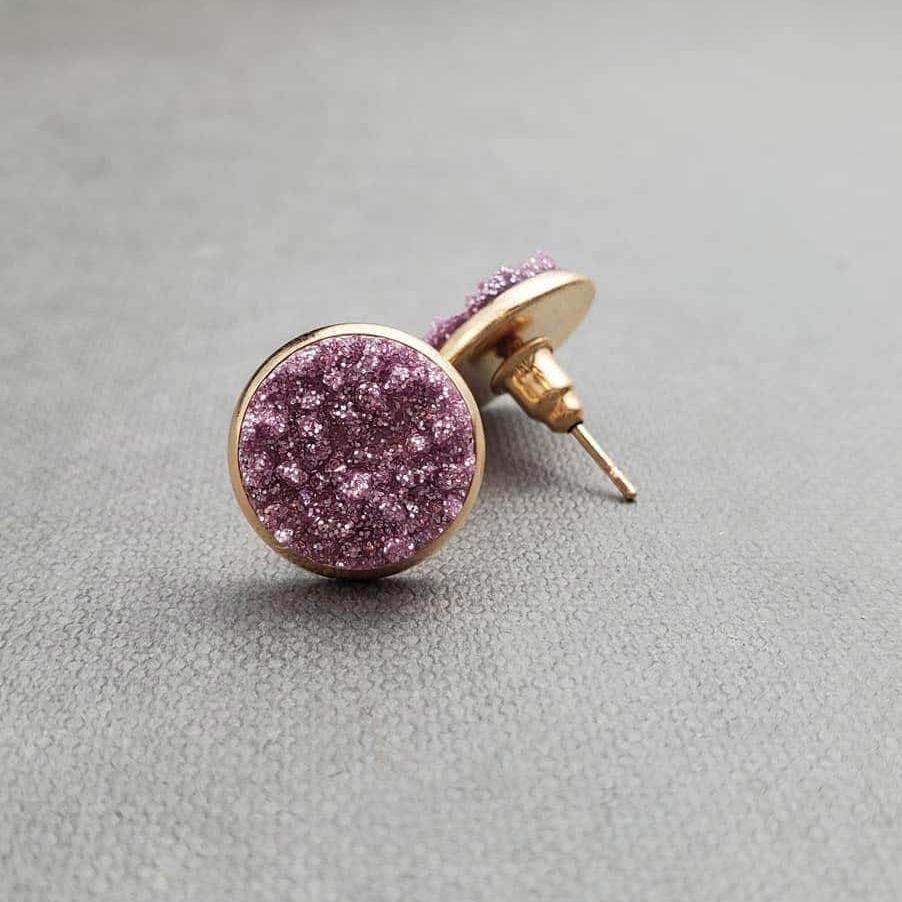 Purple Resin Druzy Stud Earrings