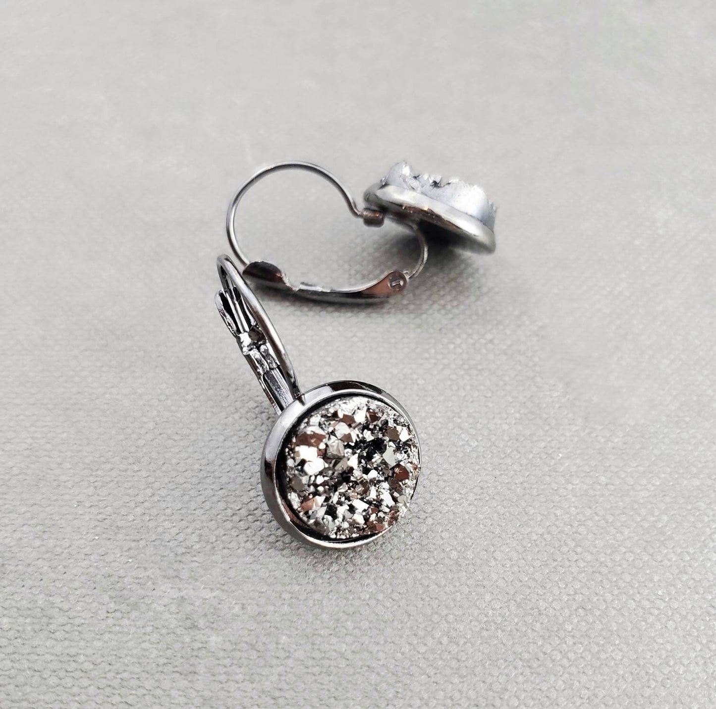 Silver Crushed Druzy Geode Earrings