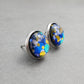 Blue Glitter Stainless Steel Stud Earrings
